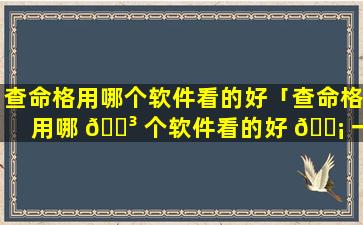 查命格用哪个软件看的好「查命格用哪 🌳 个软件看的好 🐡 一点」